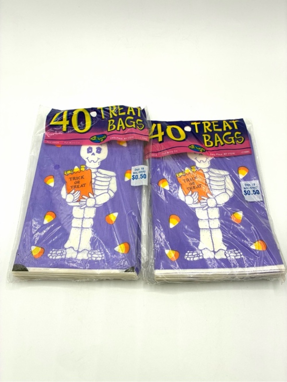 Vintage 1995 Fun World Skeleton Halloween Treat Bags Sealed Lot of 2 USA
